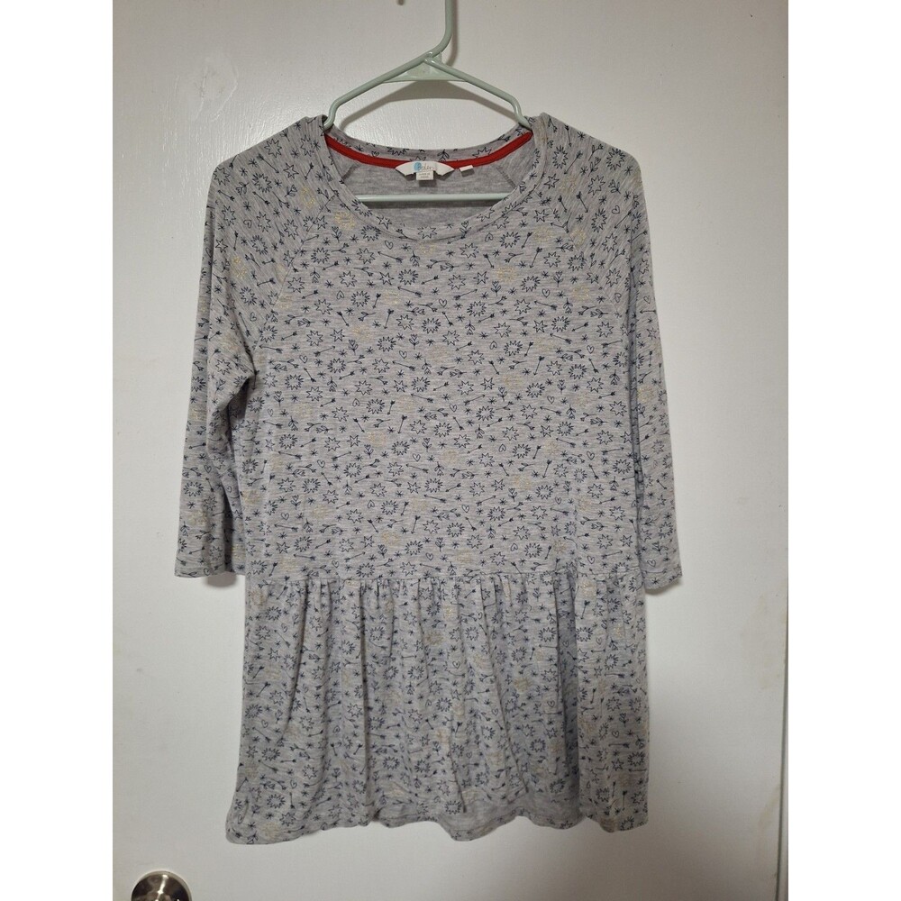 Boden Women's Top S Small‎ Gray Star Print 3/4 Sleeve Modal Peplum Tunic Shirt